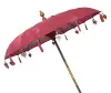  Product image 2 of the product “Bali umbrella, Red with wooden coins and gold leaves hanging around the edge. Approx. 190cm dia. and 250cm height ”